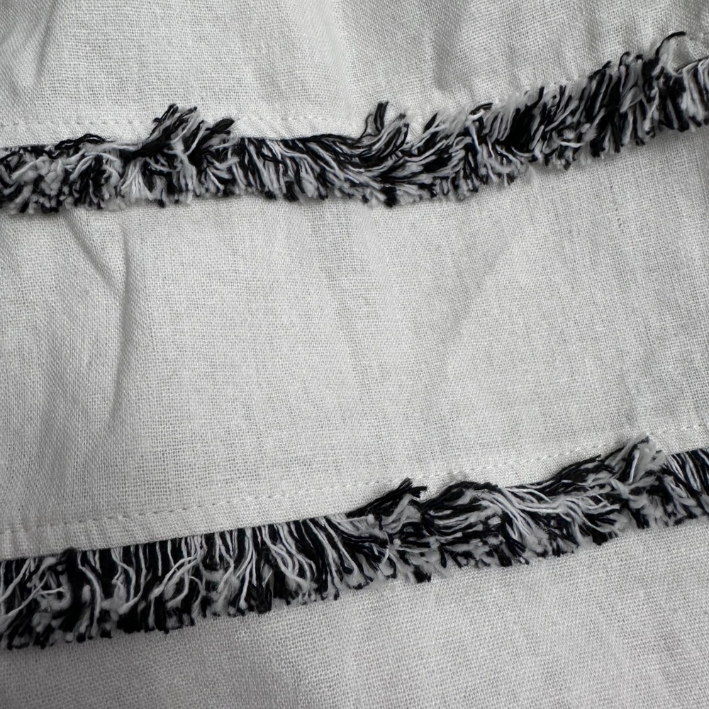 Cynthia Rowley White Linen Blend Fringed Tiered Sleeve Top Plus 3X Coastal Chic - Picture 5 of 7